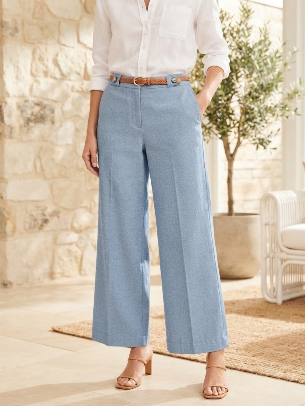 NWT Zac & Rachel Riviera Blue Linen Blend Wide Leg Trousers Size 14